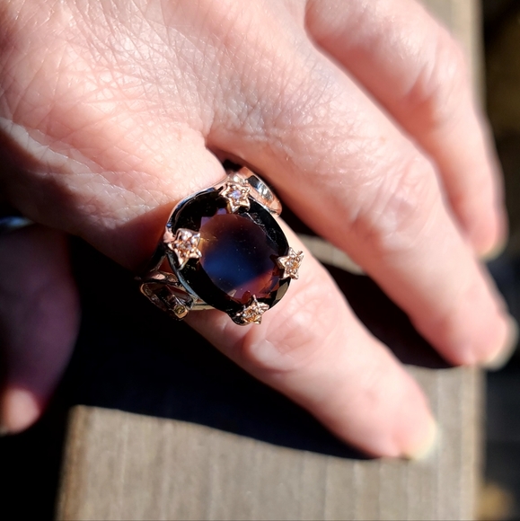 Sz 8 STUNNING large Smokey Lemon Quarts STAR rose gold findings - Picture 4 of 13